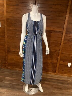 BeBop Navy, White and Multicolor Panel Maxi Dress
